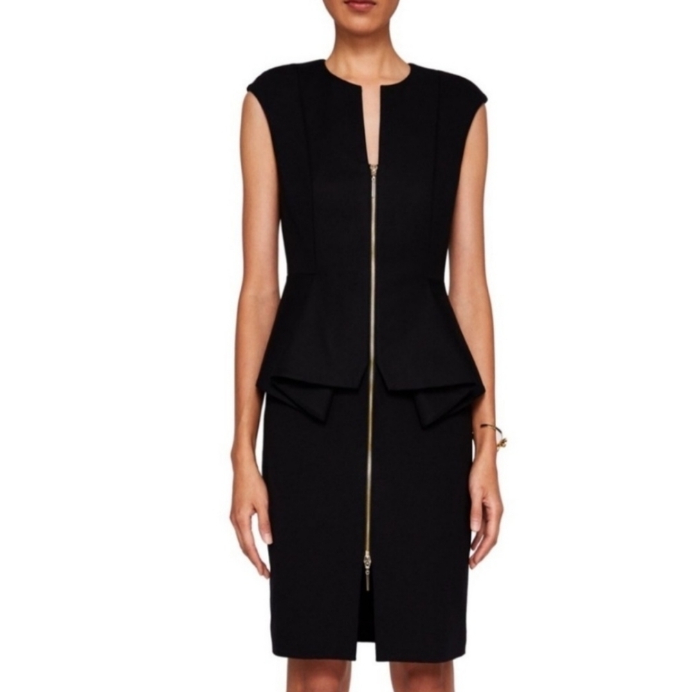 Ted Baker Black Peplum Zip-Front Sheath Dress